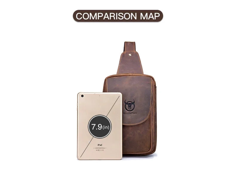 BULLCAPTAIN Men's Crazy Horse Leather Crossbody Bag – Retro Chest Bag for Travel & Daily Use
