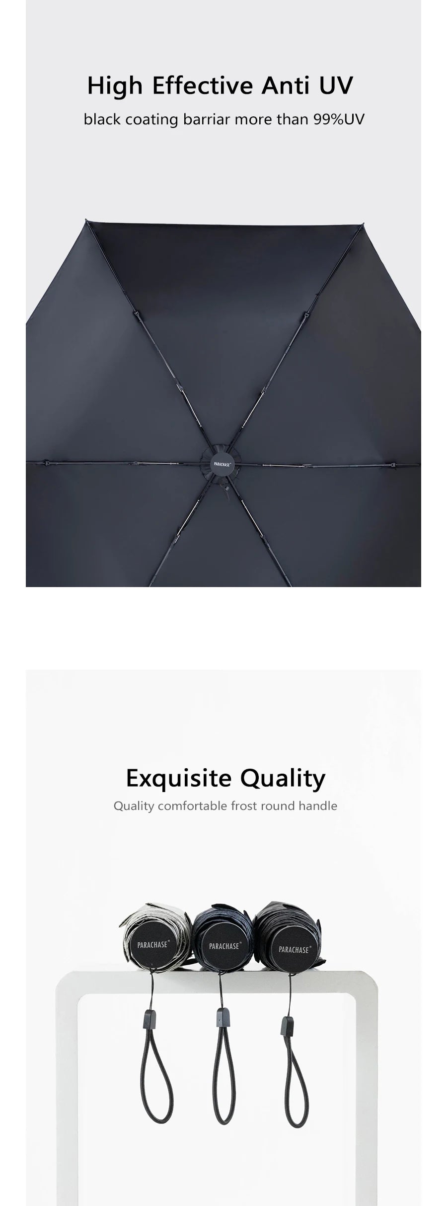 Parachase Ultra-light Folding Umbrella 111g Only Anti UV Travel Light Sun Umbrella Windproof Carbon Fiber Portable Parasol 6K