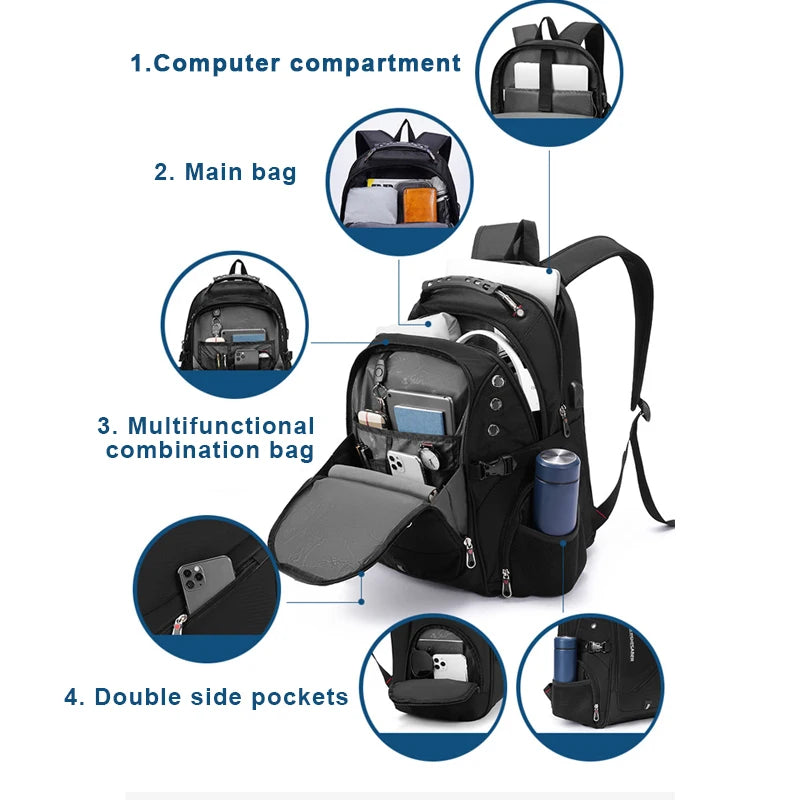 2025 Waterproof Laptop Backpack – 17/20 Inch Oxford Travel Rucksack for Men & Women, School Bag with Modern Design