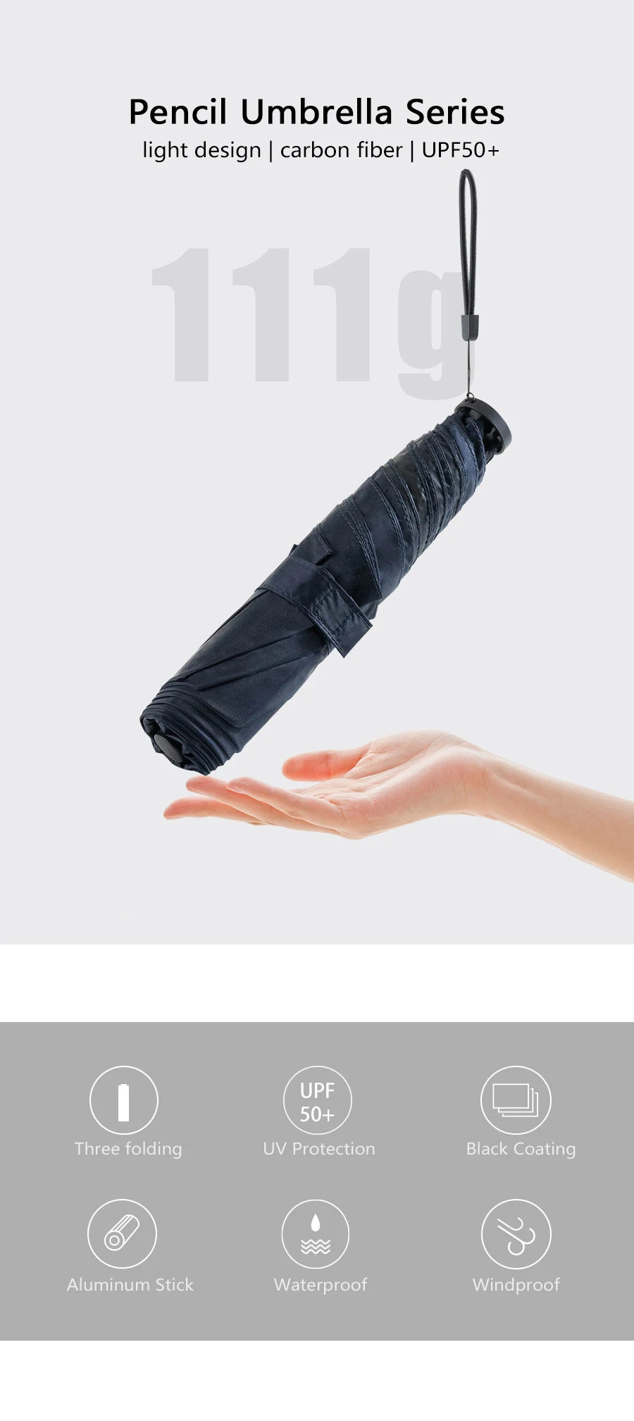 Parachase Ultra-light Folding Umbrella 111g Only Anti UV Travel Light Sun Umbrella Windproof Carbon Fiber Portable Parasol 6K