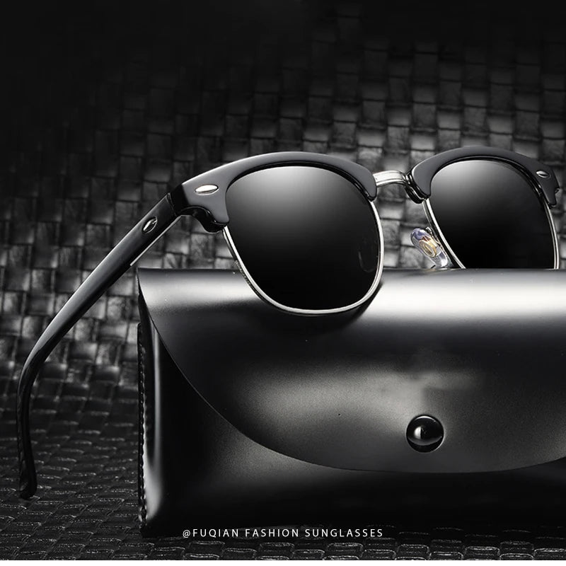 Classic Retro Half-Frame Polarized Sunglasses – Anti-Glare UV Protection for Men & Women ✨