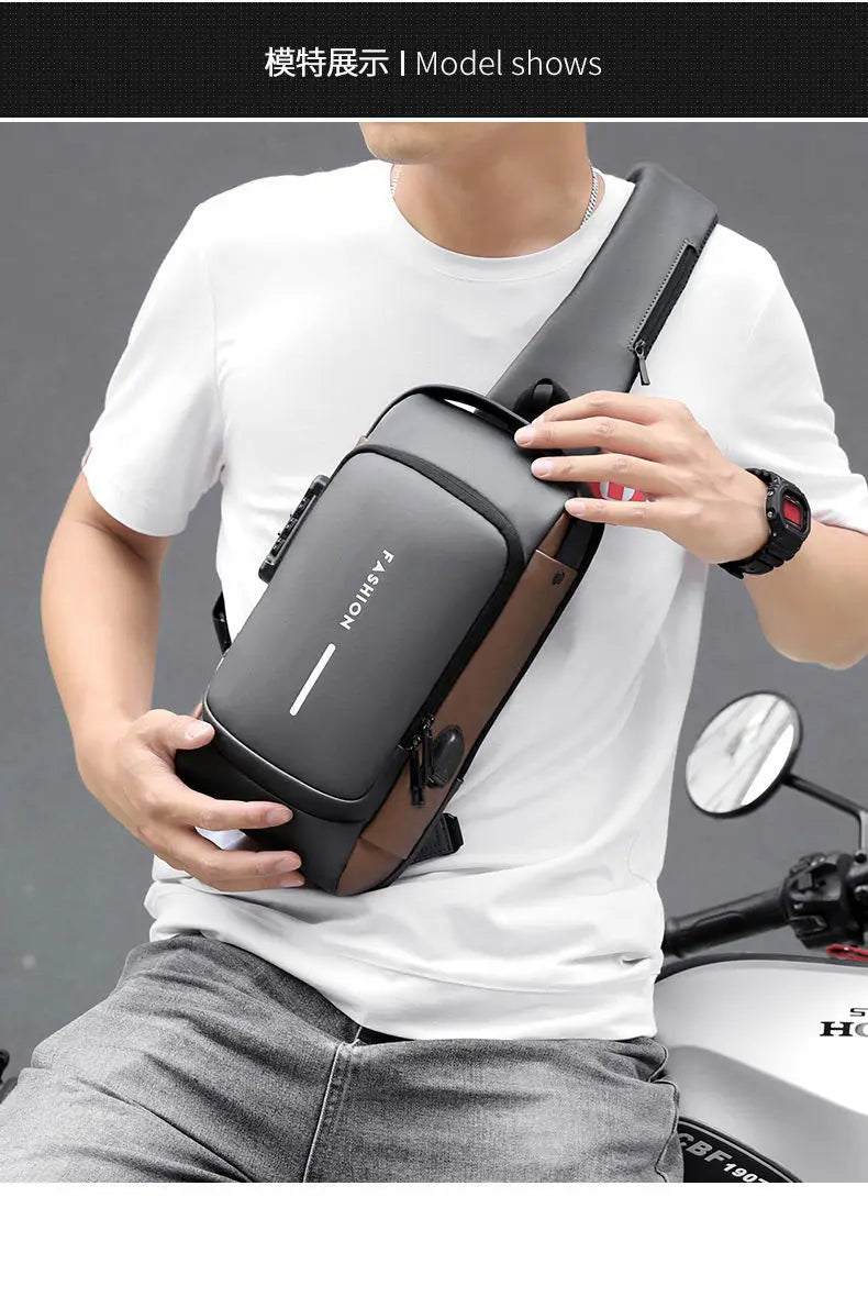 Men's Anti-Theft Chest Bag – USB Charging Crossbody Sling Bag for School, Travel & Daily Use