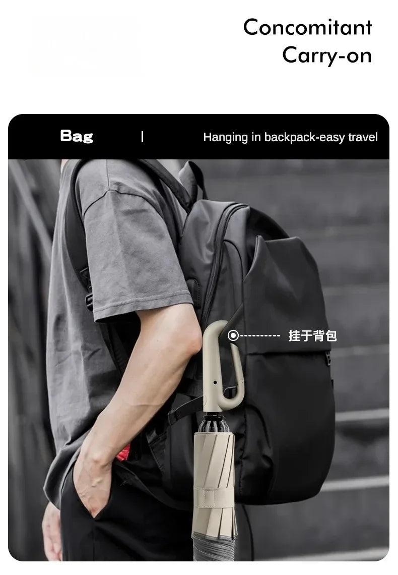 Travel Portable Rain Umbrella, Buckle Automatic Folding Reverse Umbrella, Safety Reflective Strip, Windproof Umbrella Men Women