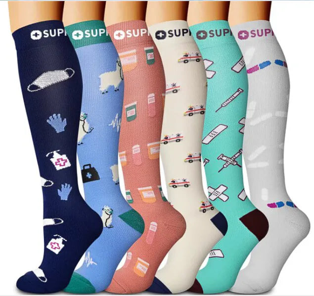 6 Pairs Animal & Fruit Compression Socks – Fun & Supportive Socks for Nurses, Runners & Everyday Wear**