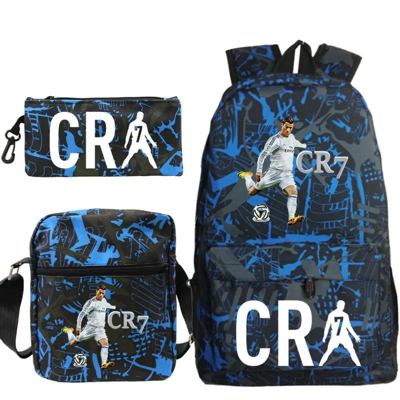 CR7 Football Backpack Set – 3-Piece Stylish & Spacious Schoolbag for Boys & Girls, Perfect for High School & Sports!