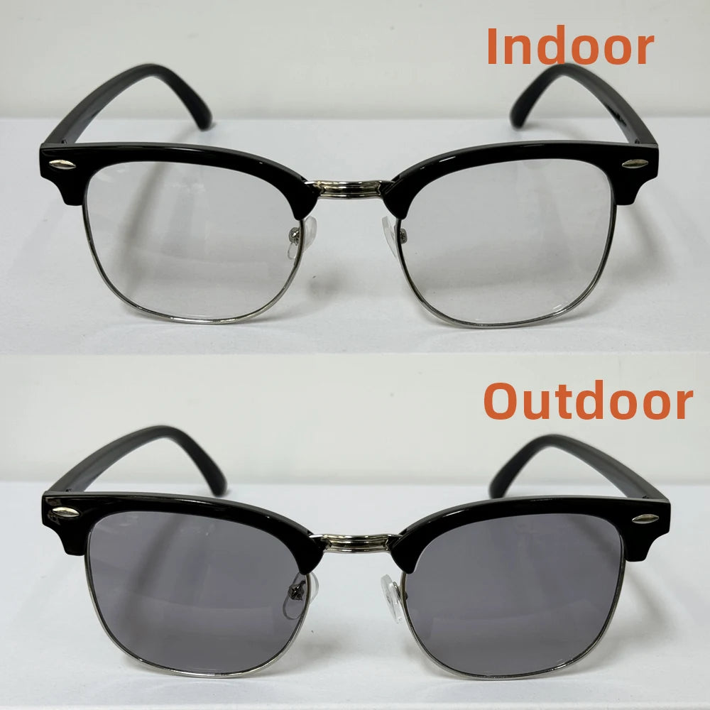 Classic Half-Frame Photochromic Sunglasses – Retro Chameleon Shades for Men & Women ✨🚘