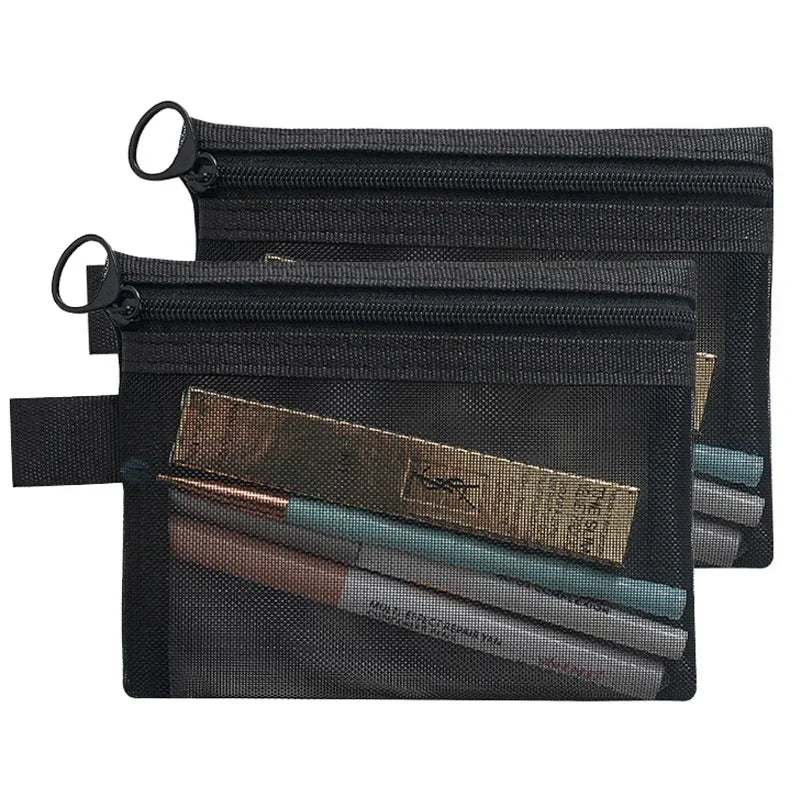 1/3pcs Mesh Clear Cosmetic Bags – Small & Large Black Makeup Bag, Portable Travel Toiletry Organizer, Lipstick Storage Pouch