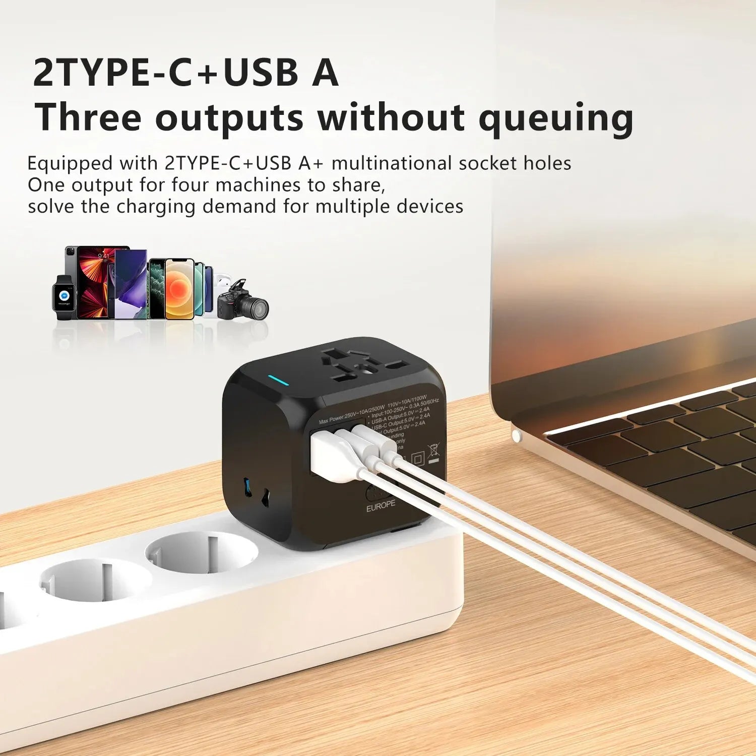 Universal Multi-Function Travel Adapter – All-in-One Plug Converter with 2.4A Fast Charging!