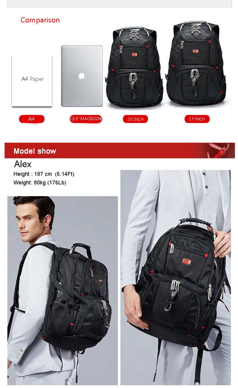 Swiss Multifunctional 17-Inch Laptop Backpack – Durable Travel & College Bag with USB Charging & Water Resistance