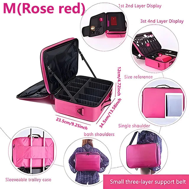 Professional Large Capacity Makeup Case – Travel Beauty Cosmetic Organizer & Nail Tool Box