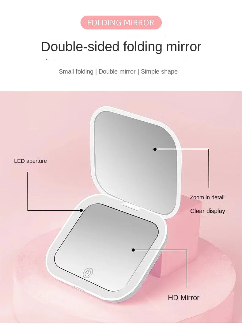 Mini LED Folding Makeup Mirror – Portable Magnifying Compact Mirror for Travel & Beauty