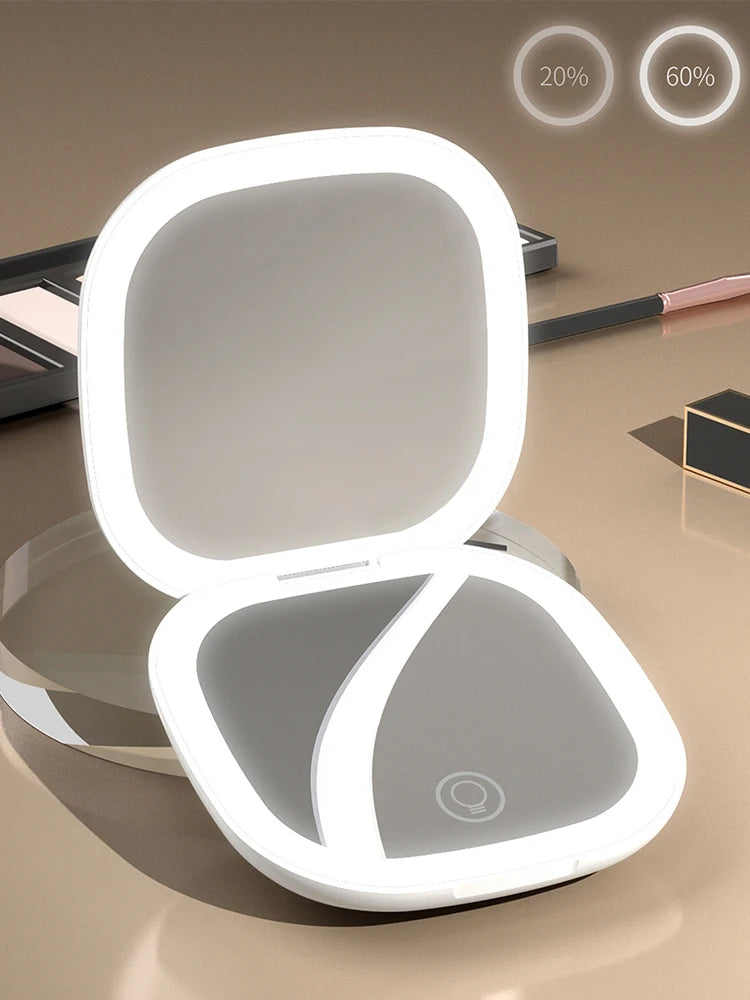 Mini LED Magnifying Makeup Mirror – 5X/10X Folding Compact Travel Vanity Mirror