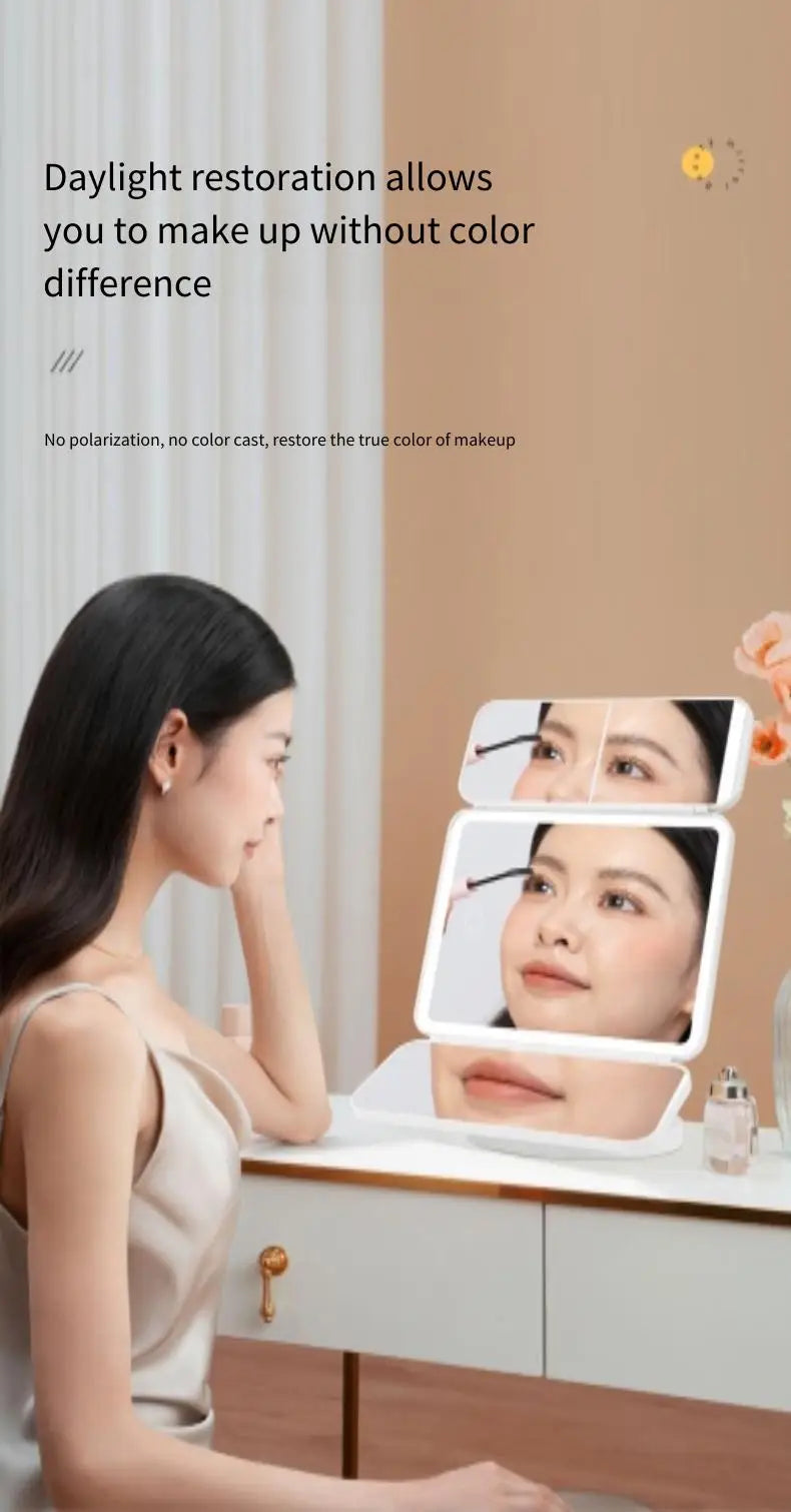 Trifold LED Makeup Mirror – Smart Light-Up Vanity Mirror for Beauty & Dressing