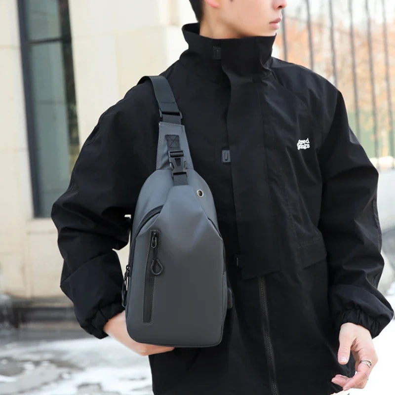 Stylish Men's Crossbody Bag – Waterproof, USB Charging, Outdoor Casual Chest Bag