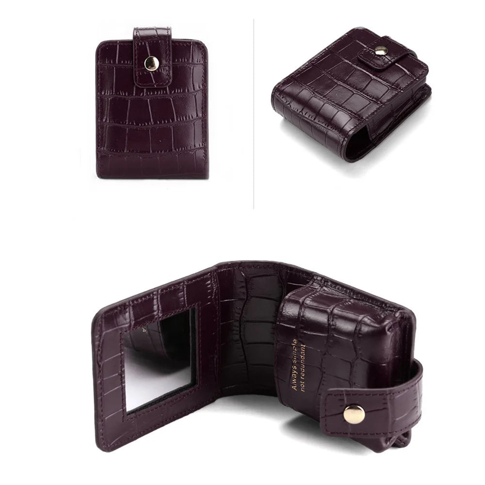 Mini Lipstick Cosmetic Bag with Mirror – Crocodile Pattern PU Travel Makeup Pouch & Organizer