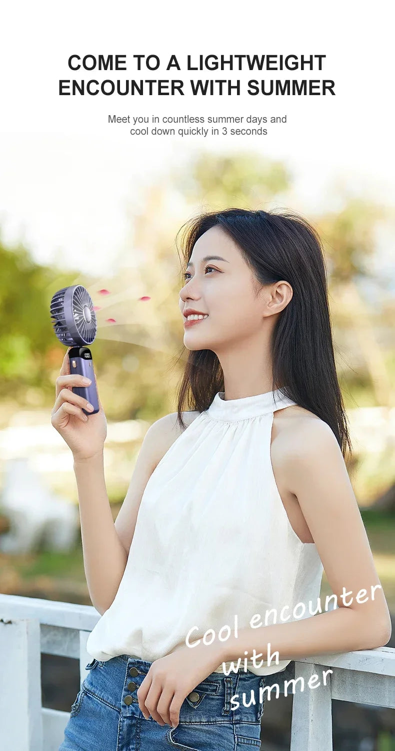 5000mAh Portable Mini Fan – Wireless USB Rechargeable, 5-Speed Foldable Neck Hanging Fan with Digital Display & Phone Holder