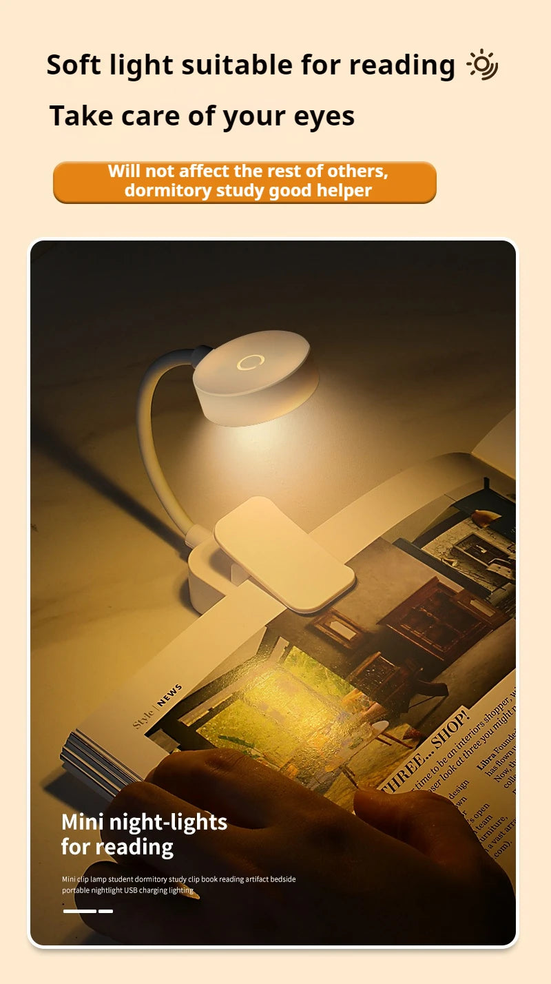 Portable LED Book Light – Eye Protection 360° Clip-On Desk Lamp for Reading, Travel & Bedroom