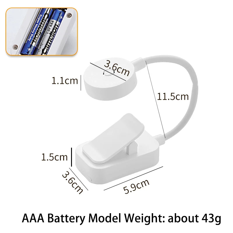 Portable LED Book Light – Eye Protection 360° Clip-On Desk Lamp for Reading, Travel & Bedroom