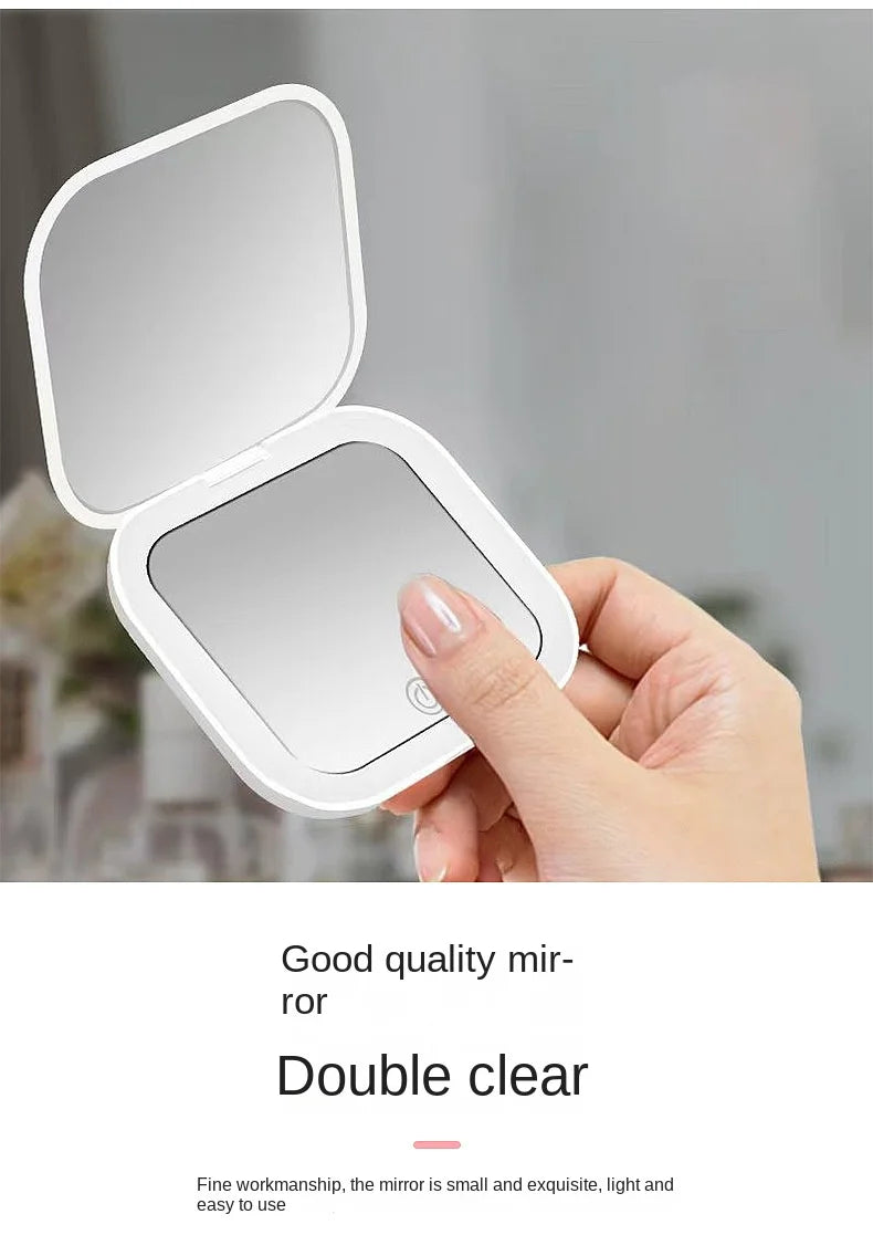 Mini LED Folding Makeup Mirror – Portable Magnifying Compact Mirror for Travel & Beauty