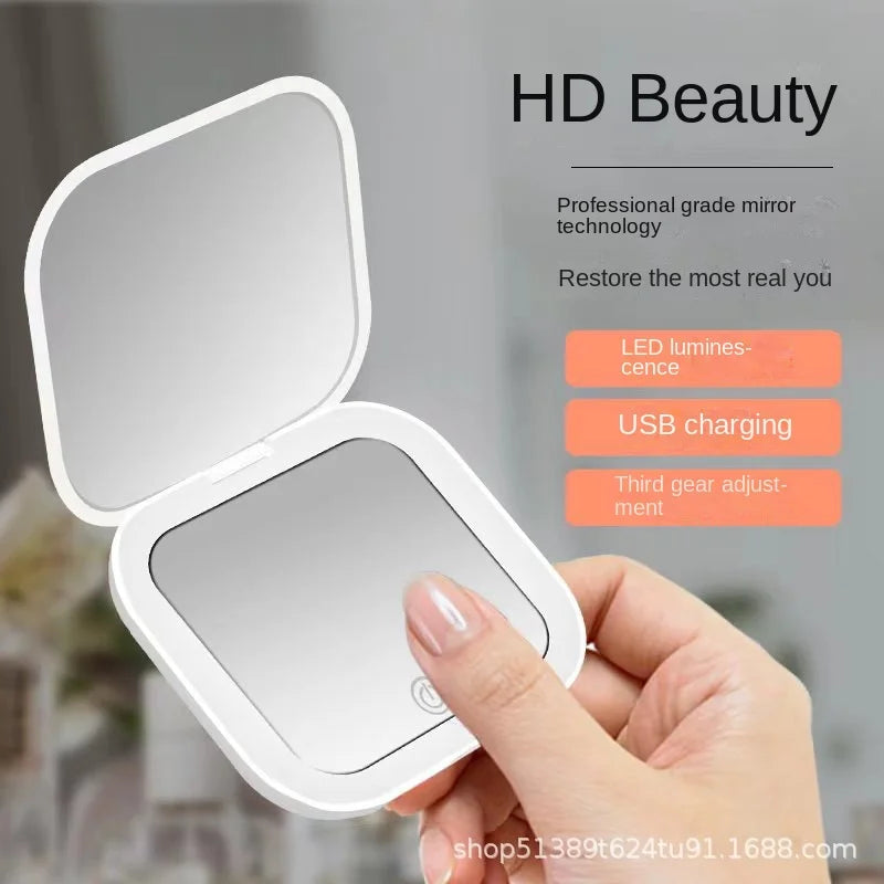 Mini LED Folding Makeup Mirror – Portable Magnifying Compact Mirror for Travel & Beauty