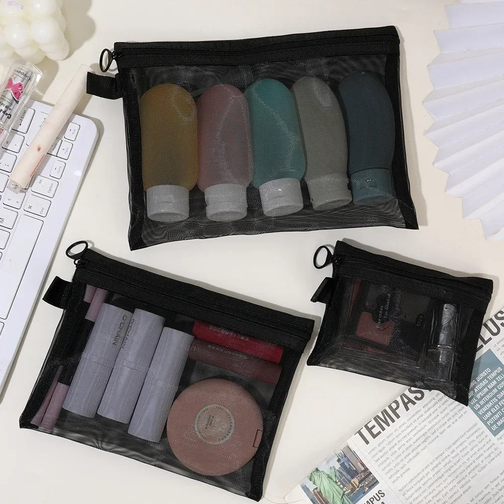 1/3pcs Mesh Clear Cosmetic Bags – Small & Large Black Makeup Bag, Portable Travel Toiletry Organizer, Lipstick Storage Pouch
