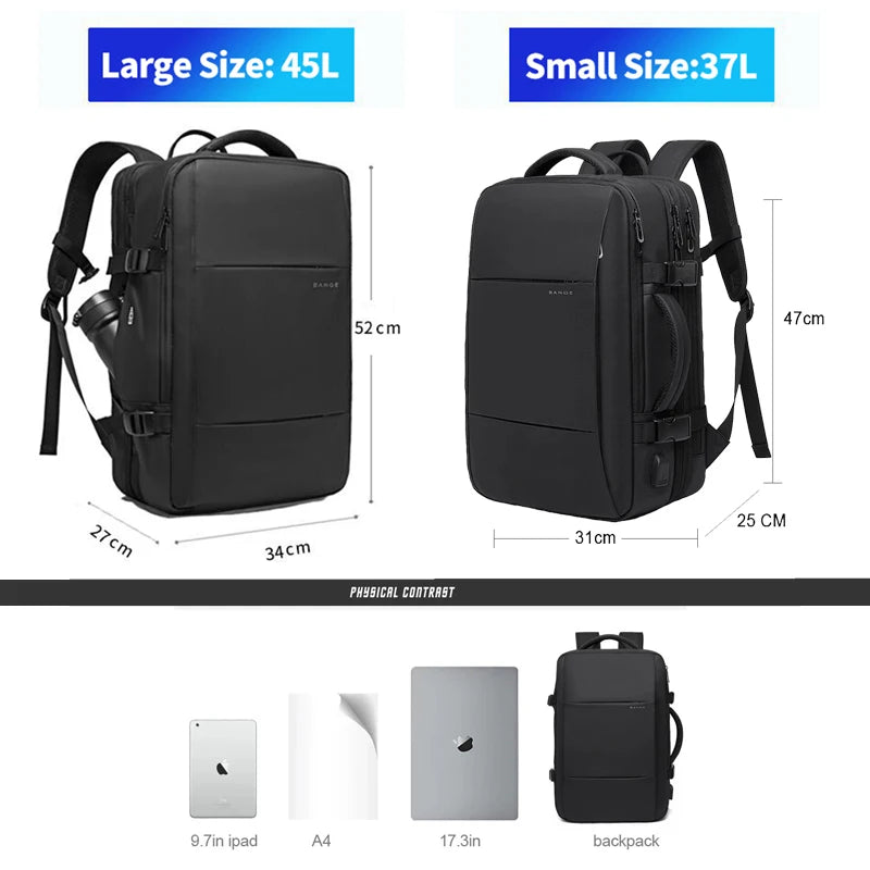 BANGE Expandable Men's Backpack – Waterproof 17.3-inch Laptop Backpack, Large Capacity Hiking Travel Bag for Men