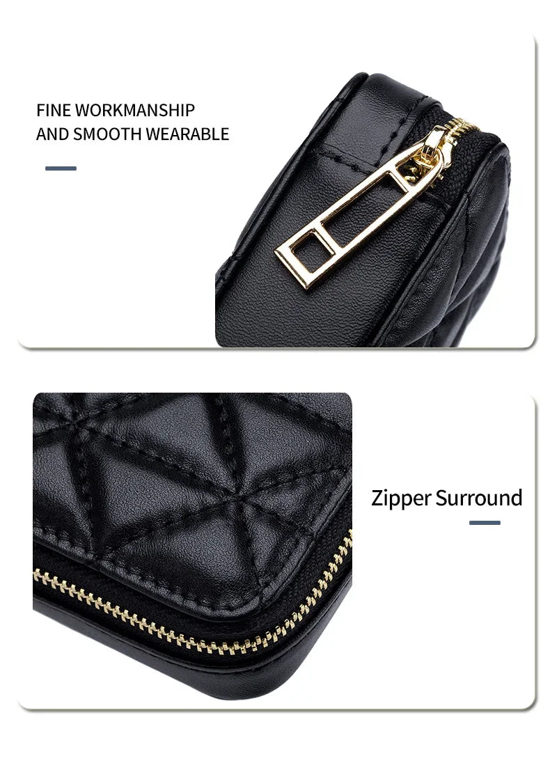 Mini Leather Cosmetic Bag – Stylish Lipstick & Coin Purse with Built-in Makeup Mirror