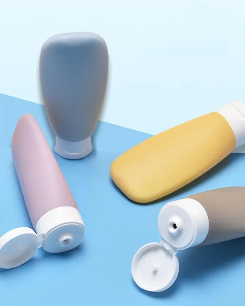 4Pcs/Set Travel Botttle Set 60ml Refillable Bottle Soft Silicone Lotion Shampoo Container Squeeze Tube Empty Bottle Wholesale