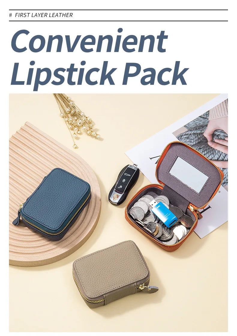 Luxury Mini Lipstick Case with Mirror – Elegant Travel Makeup Bag & Multi-Use Organizer