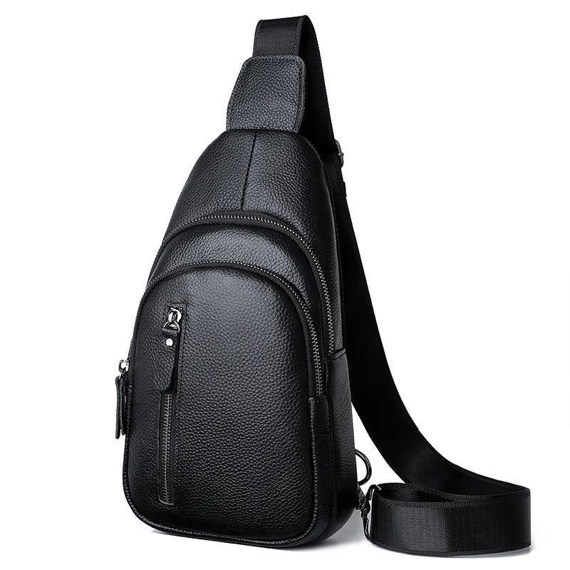 Men's 100% Genuine Leather Chest Bag – Stylish Casual Crossbody & Shoulder Messenger Bag
