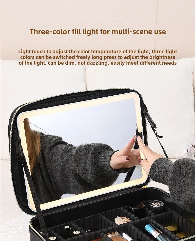 2025 Premium LED Cosmetic Bag – Large-Capacity Portable Makeup Storage Box with Mirror