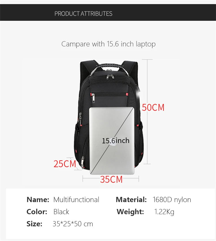 Swiss Multifunctional 17-Inch Laptop Backpack – Durable Travel & College Bag with USB Charging & Water Resistance