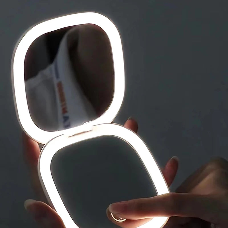 Mini LED Magnifying Makeup Mirror – 5X/10X Folding Compact Travel Vanity Mirror