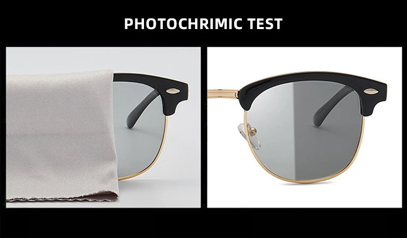 Classic Half-Frame Photochromic Sunglasses – Retro Chameleon Shades for Men & Women ✨🚘