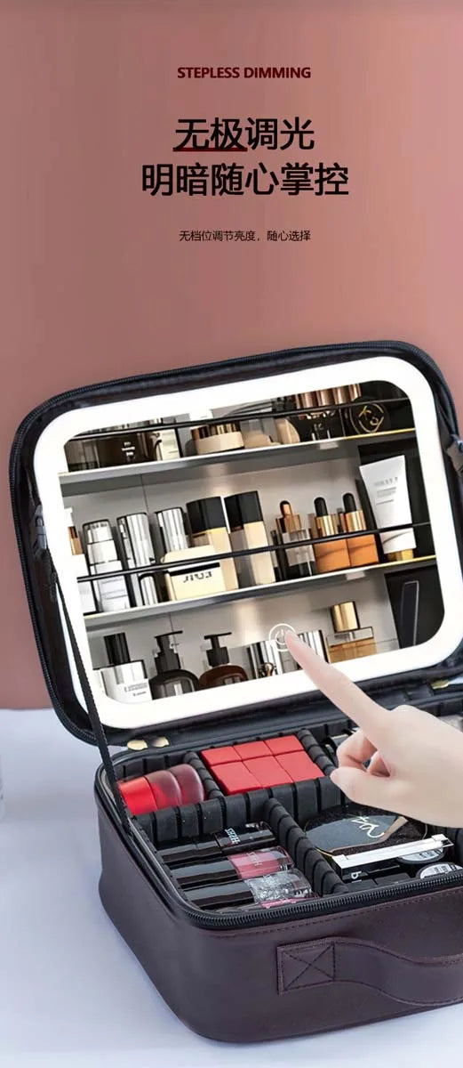 LED Travel Makeup Bag with Mirror – Large-Capacity Portable Storage Case with Combination Lock