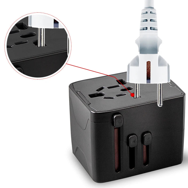 65W Universal Travel Adapter – All-in-One Charger with 3 USB & 1 Type-C for US, EU, UK, & AU