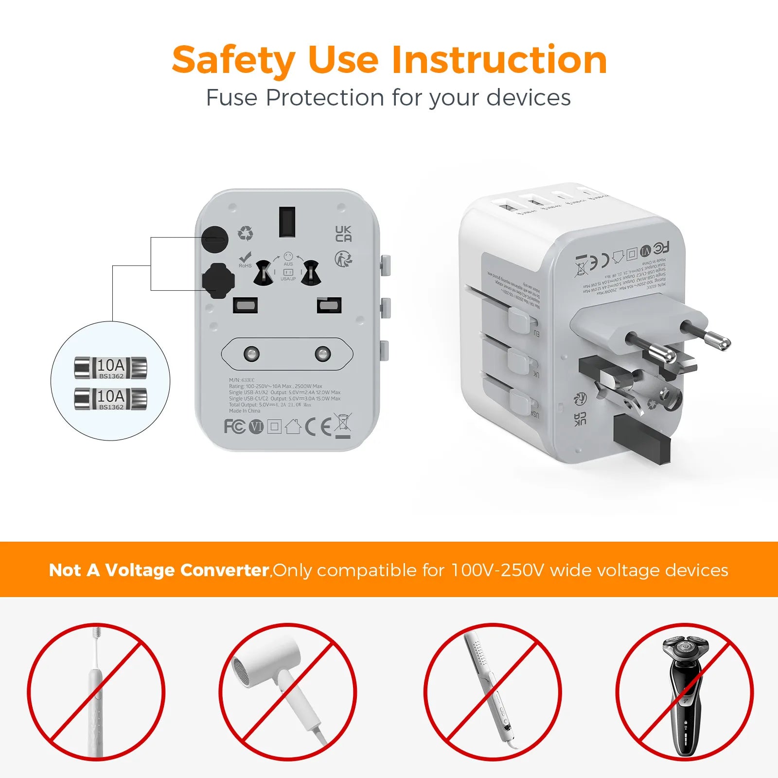 TESSAN 100W GaN Universal Travel Adapter – Fast Charging USB & Type-C Power Adapter for EU/UK/US/AU!