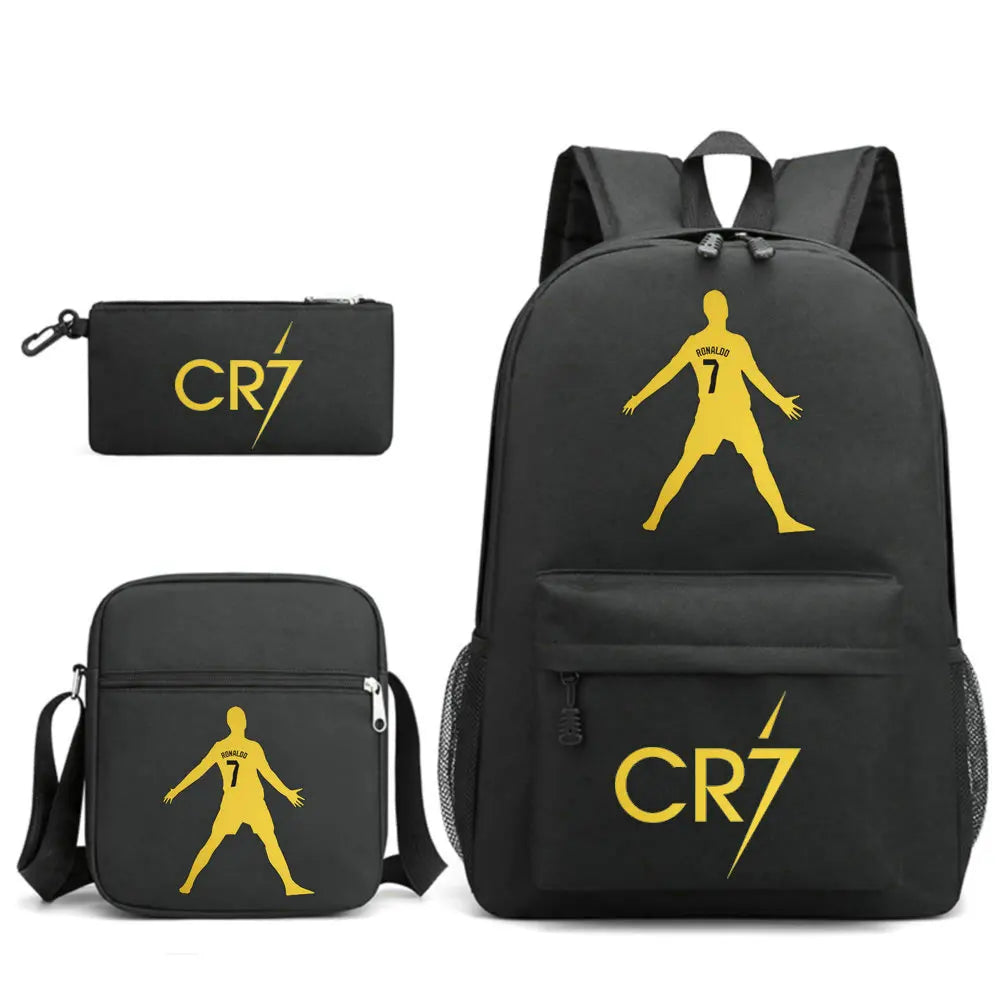 CR7 Football Backpack Set – 3-Piece Stylish & Spacious Schoolbag for Boys & Girls, Perfect for High School & Sports!