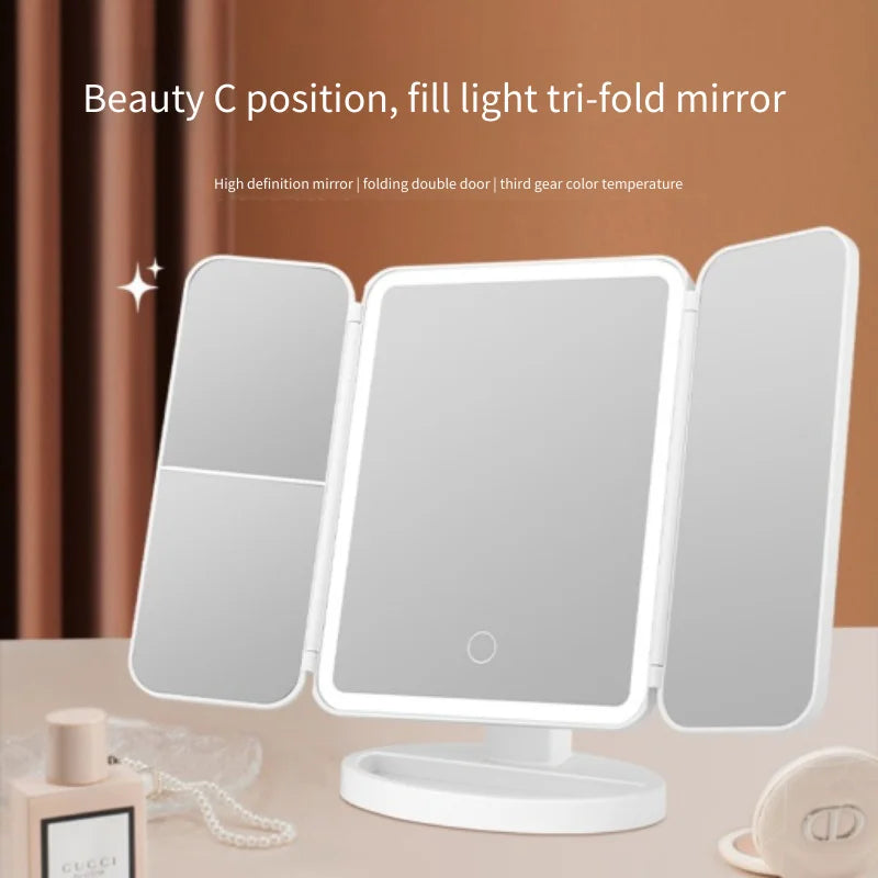 Trifold LED Makeup Mirror – Smart Light-Up Vanity Mirror for Beauty & Dressing