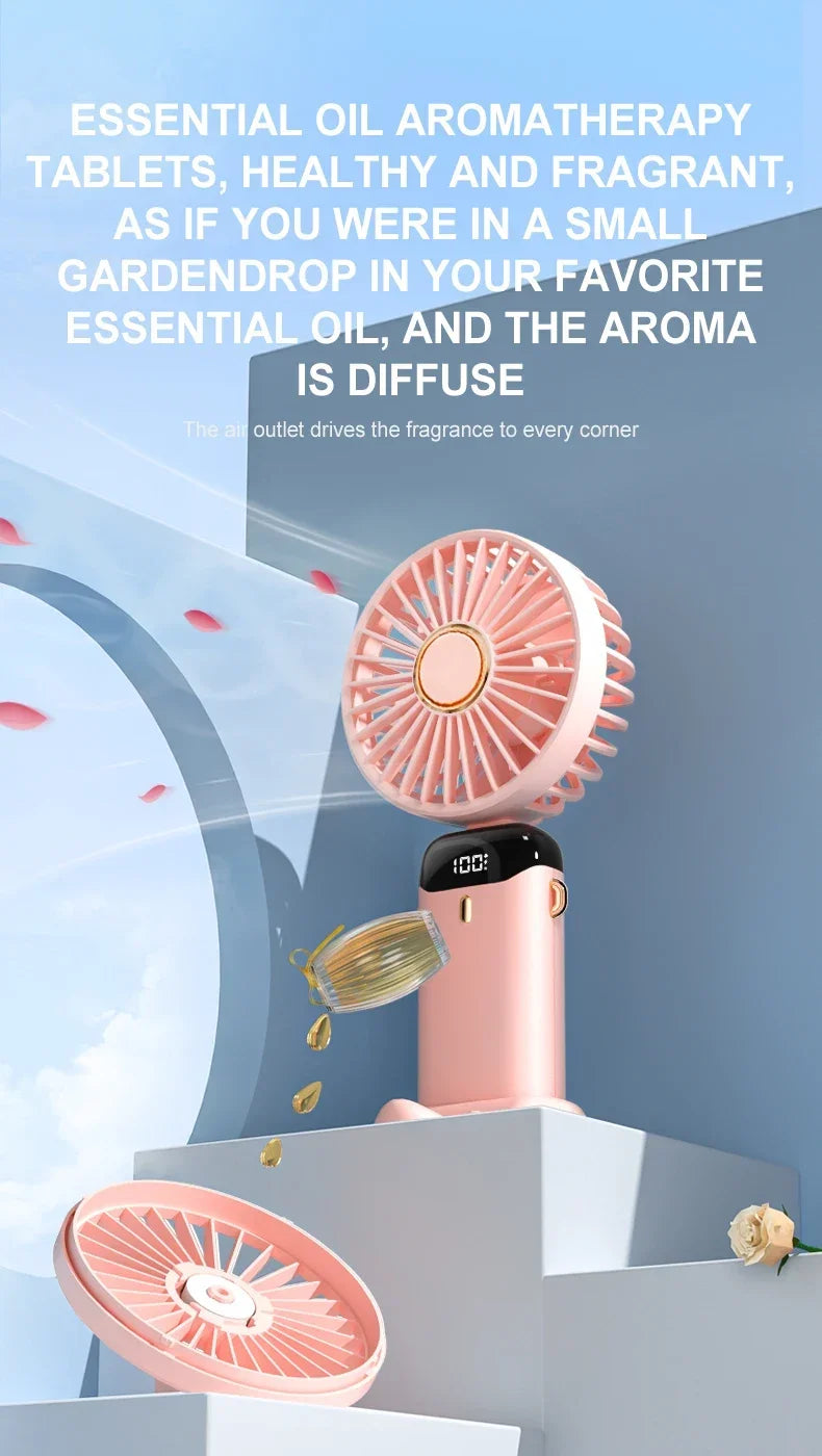 5000mAh Portable Mini Fan – Wireless USB Rechargeable, 5-Speed Foldable Neck Hanging Fan with Digital Display & Phone Holder