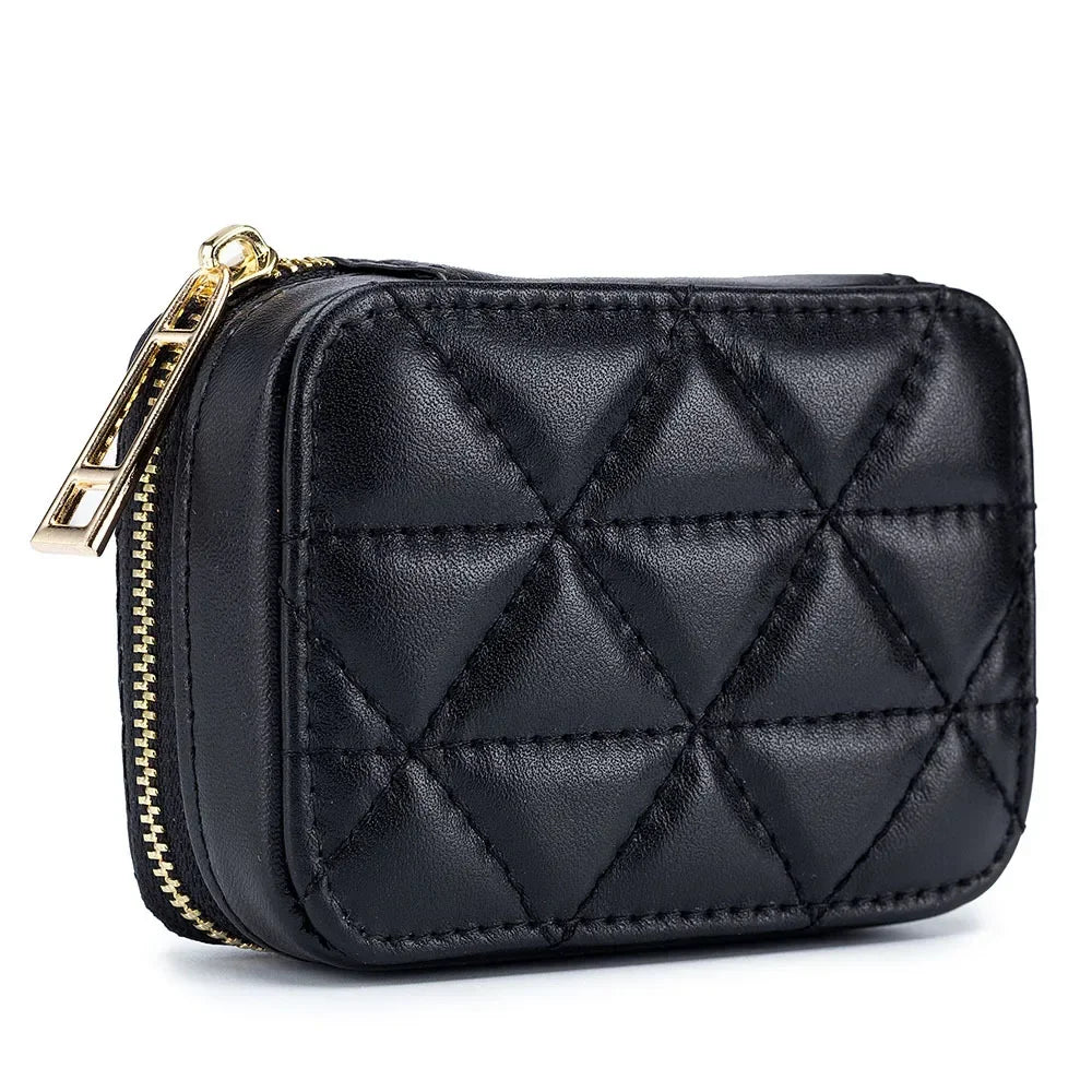 Mini Leather Cosmetic Bag – Stylish Lipstick & Coin Purse with Built-in Makeup Mirror