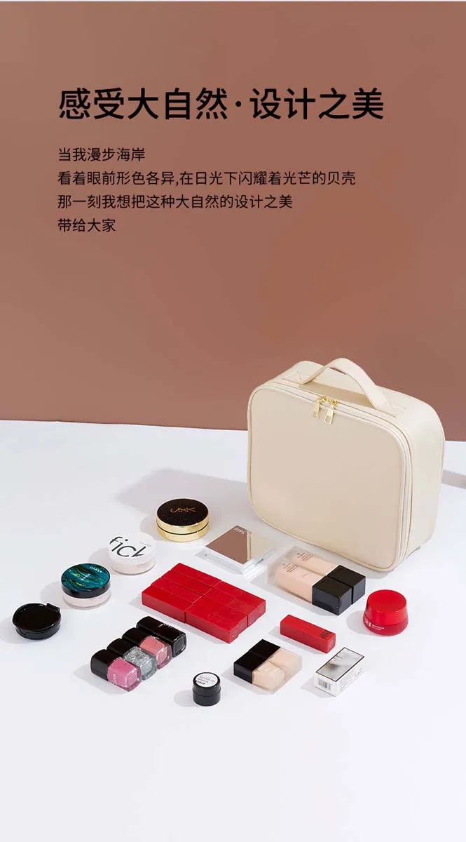LED Travel Makeup Bag with Mirror – Large-Capacity Portable Storage Case with Combination Lock