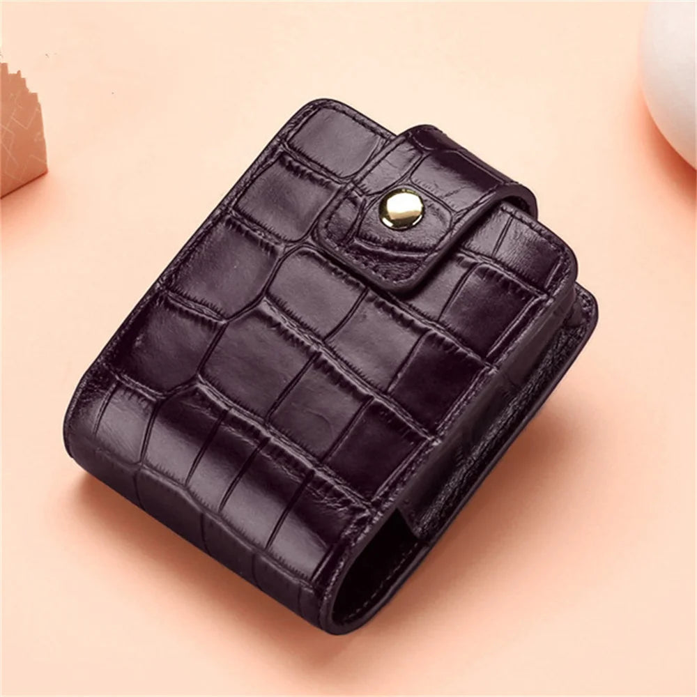 Mini Lipstick Cosmetic Bag with Mirror – Crocodile Pattern PU Travel Makeup Pouch & Organizer