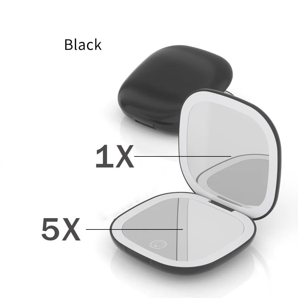 LED 5X/10X Magnifying Compact Mirror – Portable Foldable Rechargeable Travel Makeup Mirror