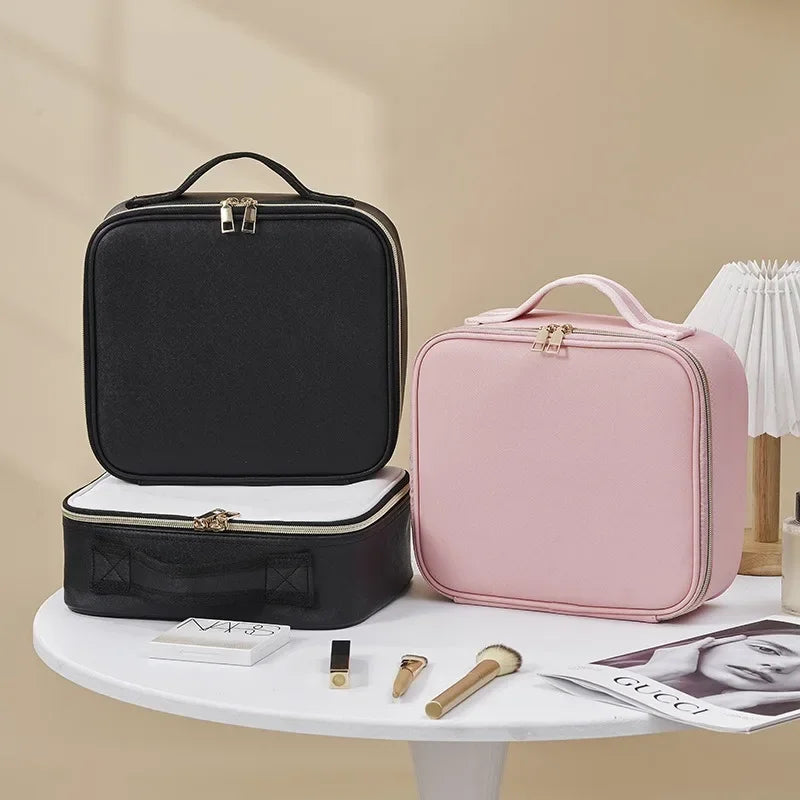 Smart LED Makeup Case with Mirror – Large-Capacity Travel Beauty & Skincare Organizer