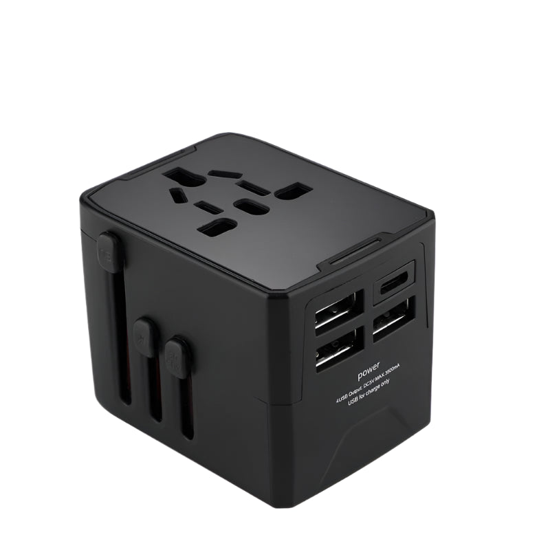 65W Universal Travel Adapter – All-in-One Charger with 3 USB & 1 Type-C for US, EU, UK, & AU