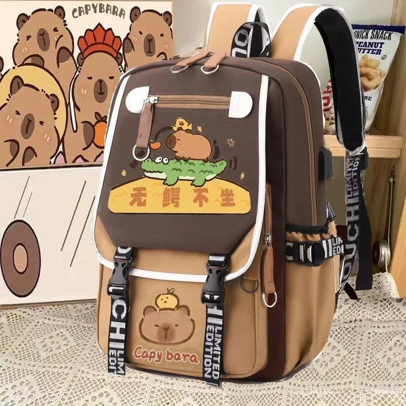 Stylish Kawaii Capybara Computer Backpack College School Casual Daypack Teens Bag Large Capacity Adjustable Strap Schoolbag
