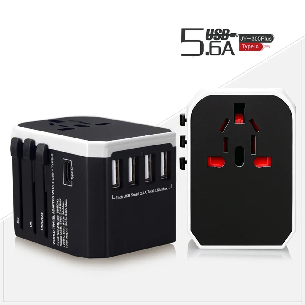 Melery Universal Travel Adapter – International Plug with USB & Type-C Fast Charging for US/EU/UK/AU