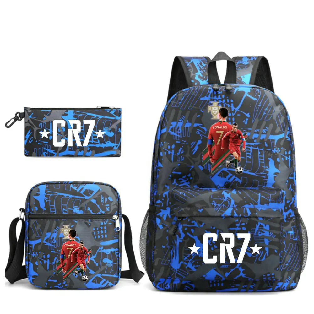 CR7 Football Backpack Set – 3-Piece Stylish & Spacious Schoolbag for Boys & Girls, Perfect for High School & Sports!