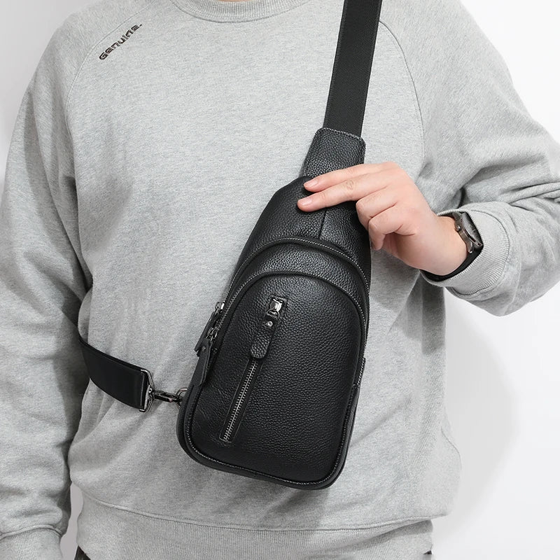 Men's 100% Genuine Leather Chest Bag – Stylish Casual Crossbody & Shoulder Messenger Bag
